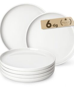 MALACASA LUNA Dessertteller Set für 6 Personen, frisch weißes Porzellan, perfekt für Frühstück und Dessert | MALACASA L