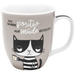 H:) PPY life Katze müde Kaffeetasse | Porzellan, 40 cl | Geschenkidee, StimmUNG basement