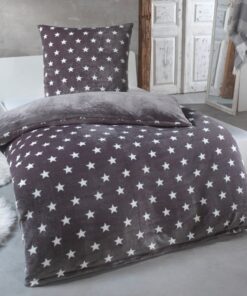 MALIKA Warme Winter Plüsch Sterne Wende-Bettwäsche Nicky-Teddy 'Cashmere Touch' Grau 135x200 cm
