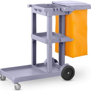 Profi-Reinigungswagen Kunststoff mit drei Fächern für Profis mit 100 Liter Vinyltasche plus Deckel | 120x52x96 cm