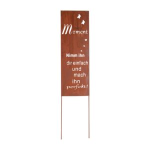 UNUS Rostdesign Gartenstecker Metall 99x22x66 cm für Gartendekor mit Spruch "Moment Pflücken"