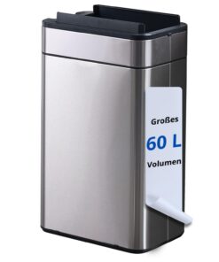 FLINQ 60L Smart Sensor Mülleimer - Automatischer Sensor Abfallkorb für Moderne Küchen - Großes Volumen 60L - Silber FL