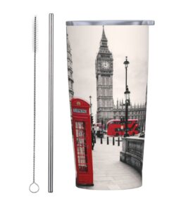 MORYEN 590 ml doppelwandiger Edelstahl-Trinkbecher, vakuumisoliert, rote Telefonzelle, London Street, für Zuhause und Bü