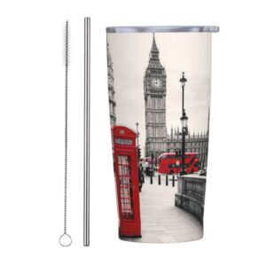 MORYEN 590 ml doppelwandiger Edelstahl-Trinkbecher, vakuumisoliert, rote Telefonzelle, London Street, für Zuhause und Bü