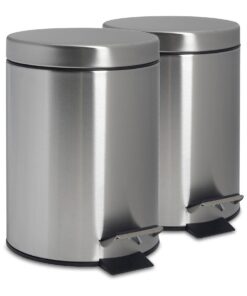 Harbour Housewares Runder Edelstahl Treteimer 3 Liter Gebürstet - Schlank mit Deckel für Küche Badezimmer (2er Set)