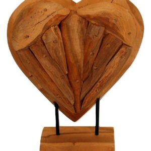 Sesua Holzherz Teak Holz Naturmassiv Herz für Haus und Garten 30 cm Länge Sehenswürdigkeiten