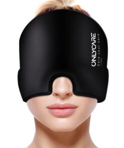 ONLYCARE Migräne Maske Upgraded Kühlmaske für Kopfschmerzen bei Migräne und Druck 360° Gel Surround Kühlpads schlaffreun
