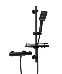 Görbach DS1208 Matt Schwarz Thermostat Duschsystem + Edelstahl Brausestangeset 70cm fürComfort und Genuss