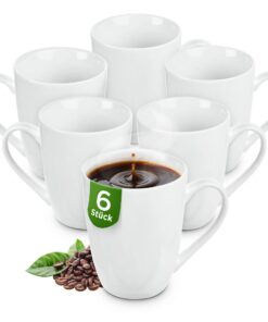 KONZEPT Porzellankaffeebecher Set 6er Weiß zur persönlichen Benennung | KONZEPT 300 ml Porzellanteetassen mit Henkel fü