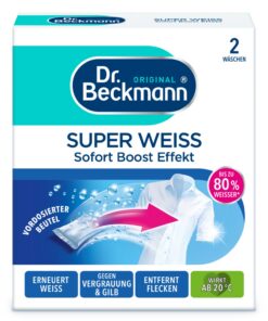 Dr. Beckmann Super Weiß | entfernt Grauschleier | hilft gegen Vergilbungen | strahlend Weiß für Ihre Wäsche | 2 x 40 g