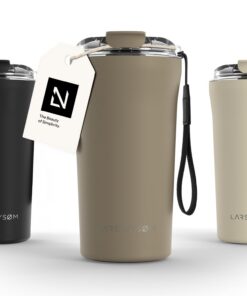 LARS NYSØM Thermo Kaffeebecher zu Go mit Isolierung und Trageschlaufe | Travel Mug 0,5 Liter Edelstahl | Auslaufsicherer