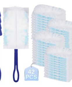 42 Stück Staubmagnet für Swiffer, elektrostatischer Staubwischer, Haushalt und Schule, mit 1 Griff, bestechend in Blau