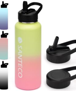 Santenico Thermosflasche mit Strohhalm BPA-Frei 1100ml für Outdooraktivisten Gelblich Rosa Reiseflasken-Fit Spülmaschine