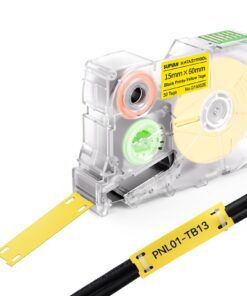 SUPVAN Schwarz auf Gelb Etikettenband 15mm x 60mm, 30 Etiketten/Rolle für Kabelisolierung und Markierung