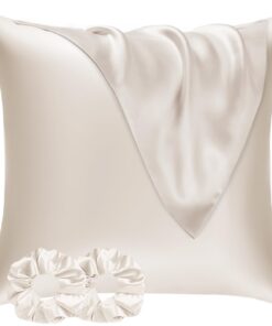 **Satin Kissenbezug 80x80 & 2 Haargummis - Weich wie Seide, OEKO-TEXcert, Haar und Haut freundlich** | **Satin Kopfkiss