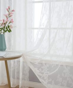 MIULEE Spitzenvorhänge, Blumenmuster, transparent, gewellt, Schlafzimmer und Wohnzimmer, 2 x 150 x 225 cm, Filtervorhäng