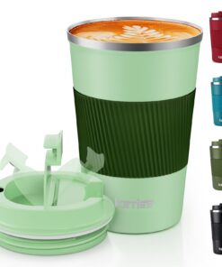 KETIEE Doppelwandiger Thermobecher to go 380ml Grün für Kaffee und Tee Vakuum Isolierbecher Reisebecher