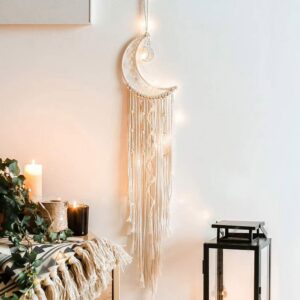**Handgefertigte Makramee Wandbehang Mond Traumfänger LED Licht Geschenke für Eid Mubarak** | **Gewebte Dreamcatcher Bo