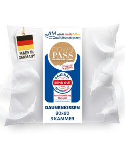 Daunenkissen 80x80 - Made in Germany - Allergiker geeignet - Chamönenf Federn und Daunen Füllung - 3 Kammer Kopfkissen O