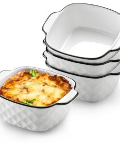 NUTRIUPS Keramik Auflaufform 4er Set für Fritteuse und Backofen, 400ML Quadratische Backformen mit Griffen