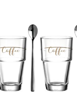 LEONARDO HOME Coffee Becher Set + Löffel Spezialglas Einsatz bei Office und Zuhause Funktionen: praktisch und ausgesucht