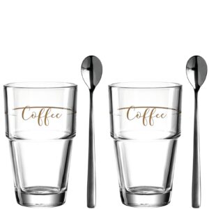 LEONARDO HOME Coffee Becher Set + Löffel Spezialglas Einsatz bei Office und Zuhause Funktionen: praktisch und ausgesucht