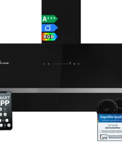 KKT KOLBE Dunstabzugshaube EASY9005SM - 90 cm, 782 cbm/h Umluft Abluft, Kopffrei, Schwarz Glas, Smart WiFi App WLAN, RGB