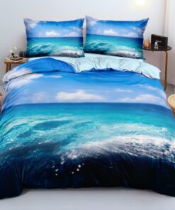 Luofanfei Blaue Bettwäsche 135x200 Kinder Ozeanwelle Gedruckt Set Grün Blau