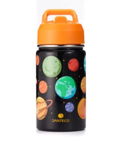 SANTECO Kinder Thermosflasche Edelstahl 380ml Planet - einfach zu sauberm BPA-frei für Schule und Kindergarten