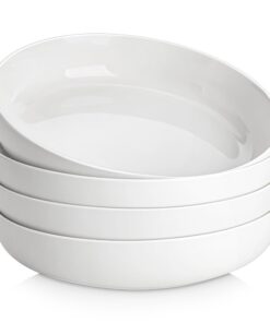 MALACASA Suppenteller 4er Set Porzellan 1440ml Φ2|1cm Serie LUNA Weiß – Große Pasta Salat Suppenschalen
