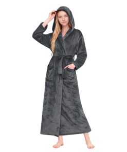 HEARTNICE Warmen Bademantel für Damen mit Kapuze und lange.Plus+Fleece-Morgenmantel