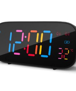 LIORQUE Digitaler Wecker mit Farb-LED Temperaturanzeige Snooze 0-100% Helligkeit USB-Ladeanschluss batteriebetrieben