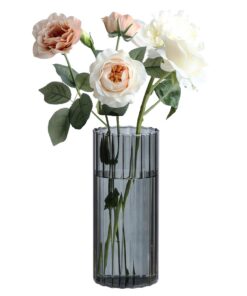 ComSaf Glasvase 20 cm Grau - Moderne Tulpenvase für Tischdeko, Mini Zylinder Vase Set für Rosen & Orchideen