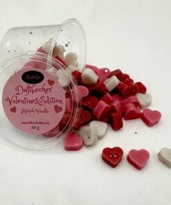 WonderWax Becher Duftwachs Wax Melts Valentin Herzen Kirsch Vanille | 100% Sojawachs Raumduft Bio Glitzer | Geschenk Set