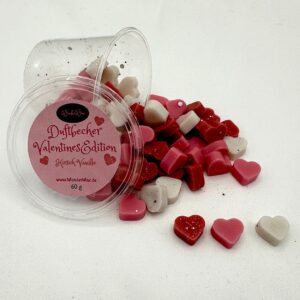 WonderWax Becher Duftwachs Wax Melts Valentin Herzen Kirsch Vanille | 100% Sojawachs Raumduft Bio Glitzer | Geschenk Set