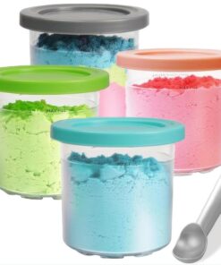 ALINE 4er-Set Ice Cream Pints Becher mit Deckel | Ideal für Ninja Creami Eismaschinen NC301/NC300/NC299AMZ | Rohrpfropfe