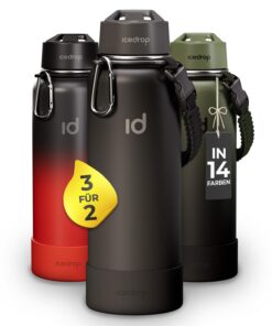 IceDrop® XXL Thermo Trinkflasche Edelstahl [1L] für Outdooraktivisten I 100% auslaufsicher & Kohlensäure geeignet I Isol