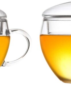 Creano 2er-Set Teeglas mit Deckel, perfekt für ErblühTeelini oder Teebeutel, ideal für Kaffee und Latte Macchiato | 200