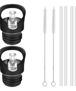 Auslaufsicherer Strohdeckel Ersatz 2er Set mit 4 Transparenten Trinkhalmen & 2 Reinigungsbürsten für Fitnessstudio, Schu
