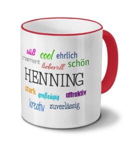 printplanet Tasse mit Namen Henning - Rot - Namenstasse Kaffeebecher