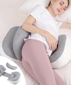 Schwangerschaftskissen zum Schlafen, Seitenschläferkissen für den Bauch, Atmungsaktives Schwangerschaftskissen (Grau)