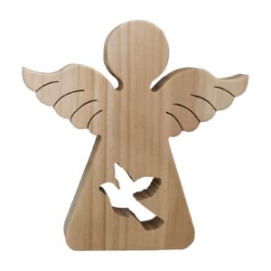 Schutzengel aus Kiefernholz für Erstkommunion und Konfirmation - Taschenengelhalter mit Vögeln als Geschenke