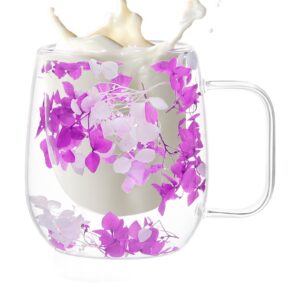 Gvblkq Doppelwändige Glasbecher, Isolierte Kaffeetasse mit getrockneten Blumen, Transparente Wärmafaintenance Teebecher