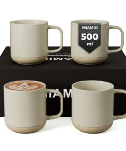 MIAMIO Kaffeetassen Set 4er Keramik 500 ml für Kaffee, Cappuccino, Latte Macchiato, Tee - Sierra Kollektion (Hell, Spülm