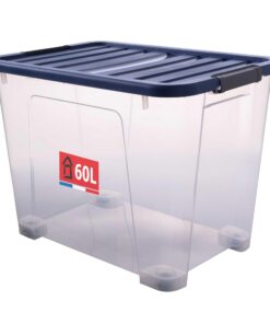 SUNDIS Wave Box, Aufbewahrungsbox mit Deckel, 60L, clips,-transparenter Kunststoff, stapelbar, ideal für Schlafzimmer, B