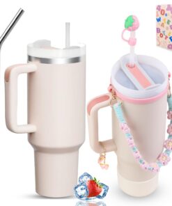Sanilinwild 40 oz TUMBLER INSULATED MUG w/STRAW & FLIP CAP LIDS - HEUTE BESESSTEN GESchenk SET für HEITEN UND KAHLTE GET