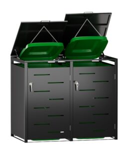 Mülltonnenbox 2er und 1er Tonne - Premium Dämpfer - witterfest - 240 Liter - schwarz - verzinkter Stahl - Hydraulikstang