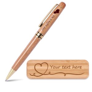 EinzigGeschenk Personalisiertes Holz Kugelschreiber Set mit Gravur | Geschenk für Lehrer | Einseitige Gravur auf Stift u