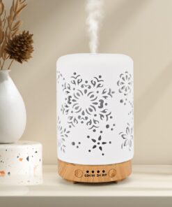 GuKKK 100ML Weiß Keramik Aroma Diffuser für Aromatherapie und Luftbefeuchten mit LED-Nebelmodus und Timer-Einstellung, p