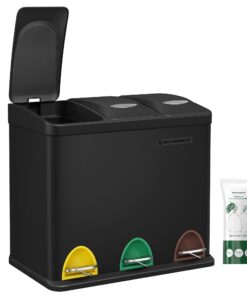 SONGMICS Abfalleimer Küche 3 x 8 L Schwarz Mit Mülltrennsystem LTB24BK